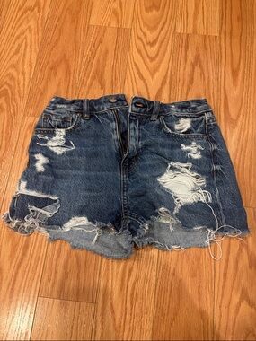 American Eagle Outfitters Distressed Dark Blue Denim Shorts